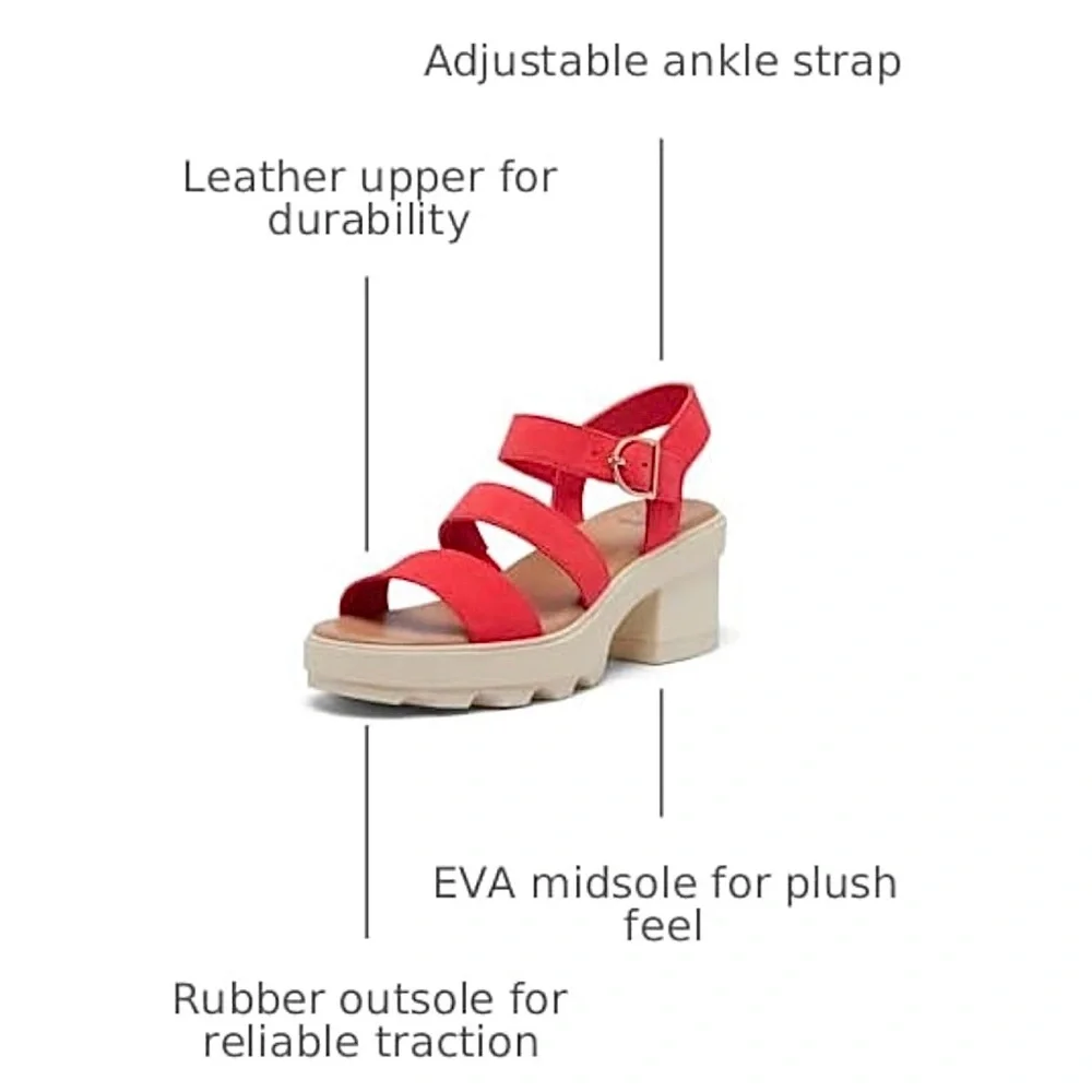 SOREL Joanie Heel Ankle Strap Sandals, Red Glow/Honey White color - Picture 12 of 13